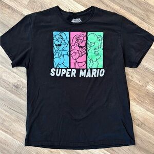 Nintendo Super Mario Black Tee with Colorful Characters